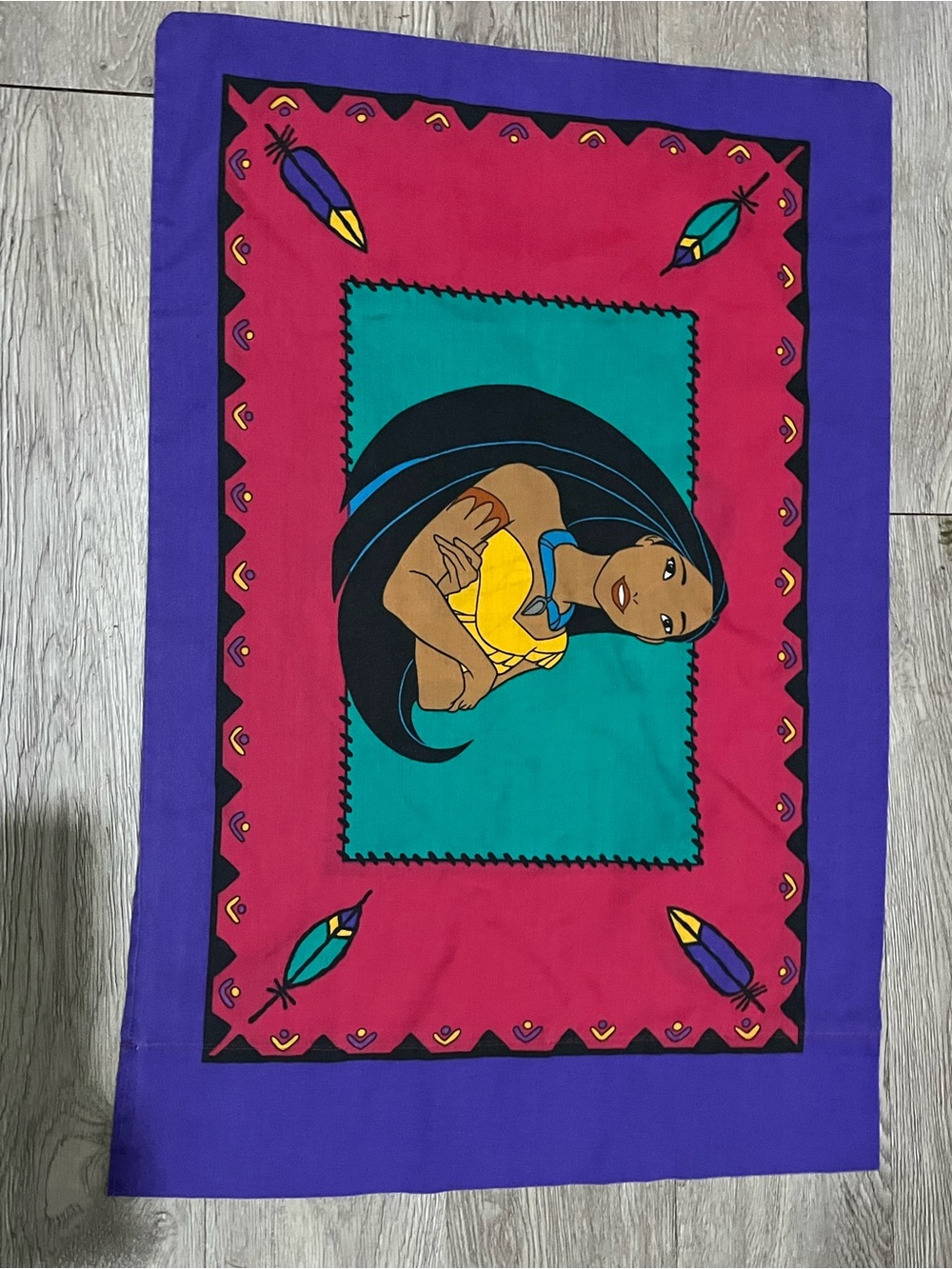 Vintage 90's Pocahontas Meeko Pillow Case Pink Purple Disney Princess Reversible